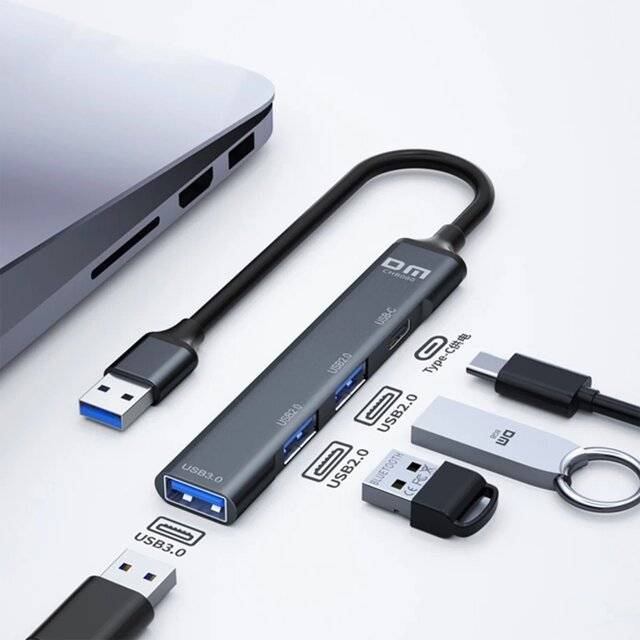 DM CHB080 15cm USB-A to 4-Port (USB3.0 USB2.0 Type-C) Adapter