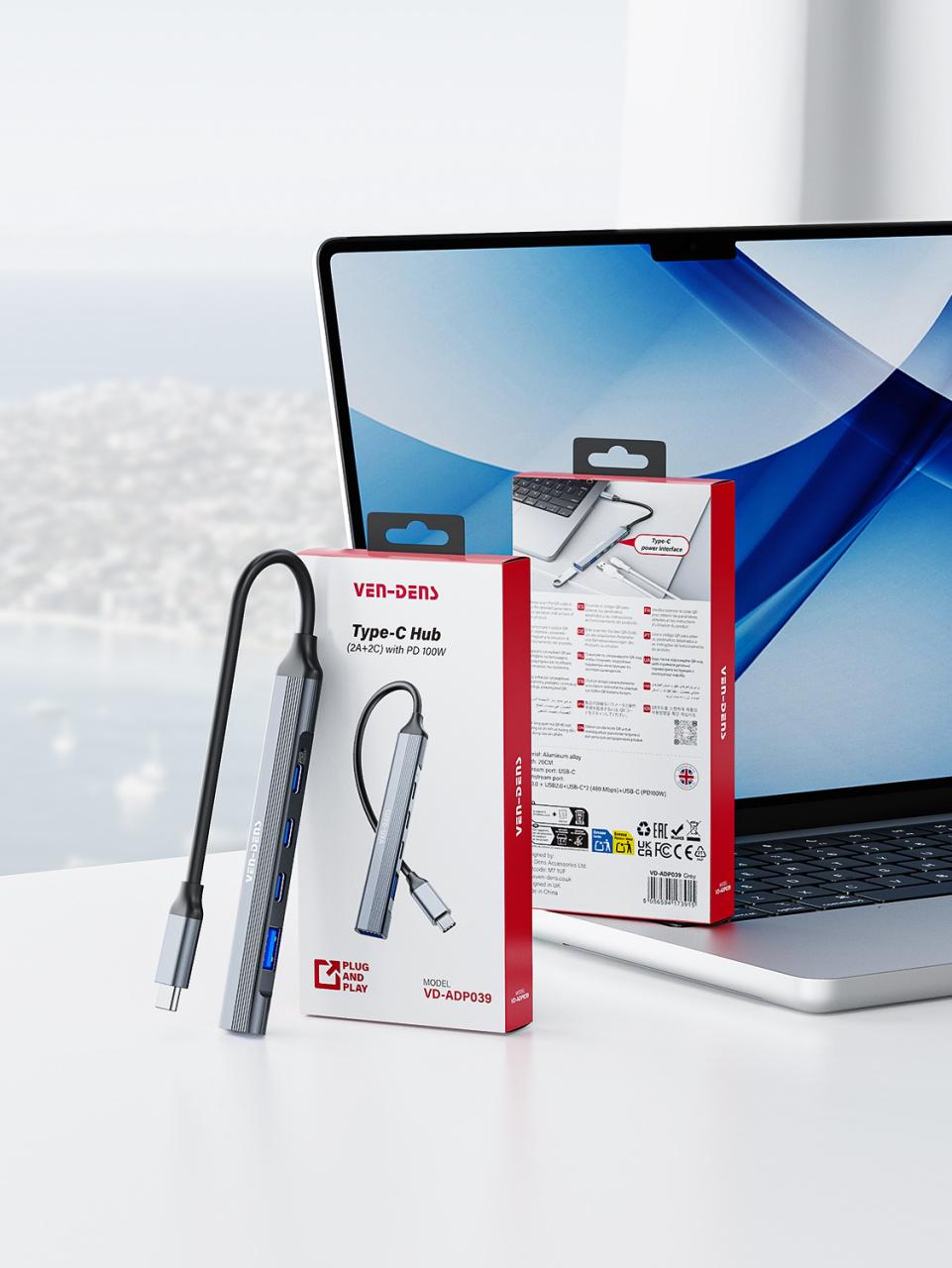 Wholesale Price High Quality Aluminum Alloy USB-C To USB3.0+USB2.0+USB-C*2(480 Mbps)+USB-C(PD100W) Lightweight Portable 5 In 1 Hub