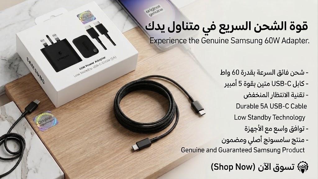 	60W PD Power Adapter Compact Design / USB-C Port / USB Type-C to C Cable (5A/1m)